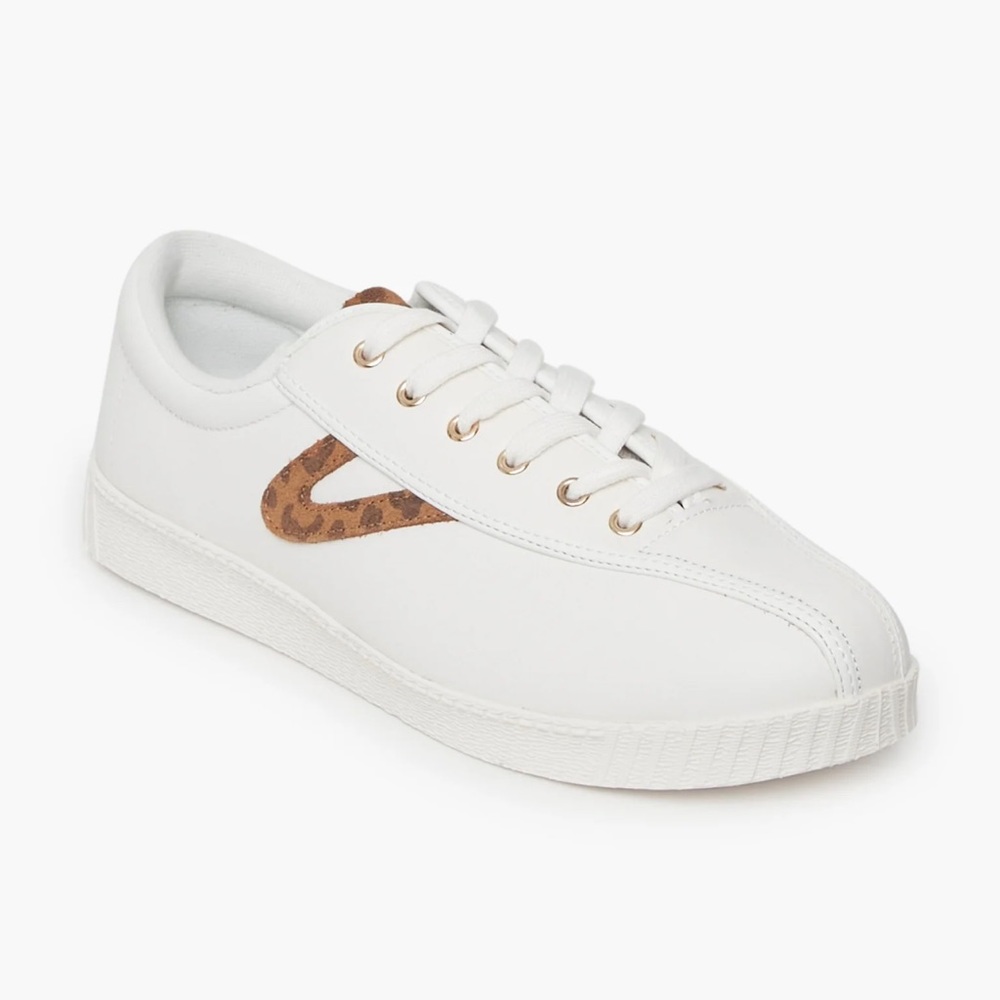 Tretorn Nylite Plus Leather White Leopard Sneakers Sz 8 - Picture 2 of 5